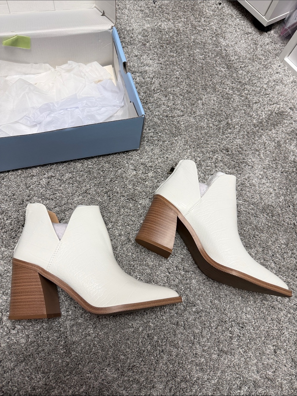 White Block Heel Ankle Booties - Women